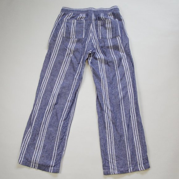 Old Navy Blue White Striped High Rise Wide Leg Linen Trousers Pants w Pockets - Picture 3 of 8